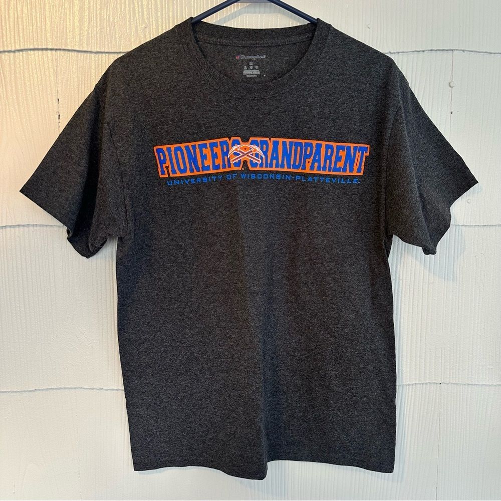 UW Platteville Pioneers Grandparent T-Shirt Short Sleeve Charcoal Gray Medium